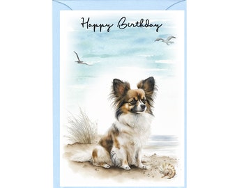 Papillon (Butterfly) Dog "Happy Birthday" Card (6"x 4") with Envelope. Blank inside for your own message. Perfect for any dog lover