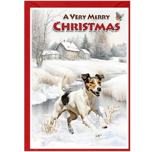Carte de Noël lisse pour chien Fox Terrier (6 x 4 po.) vierge à l'intérieur - avec enveloppe.  Article parfait pour tous les amoureux des chiens