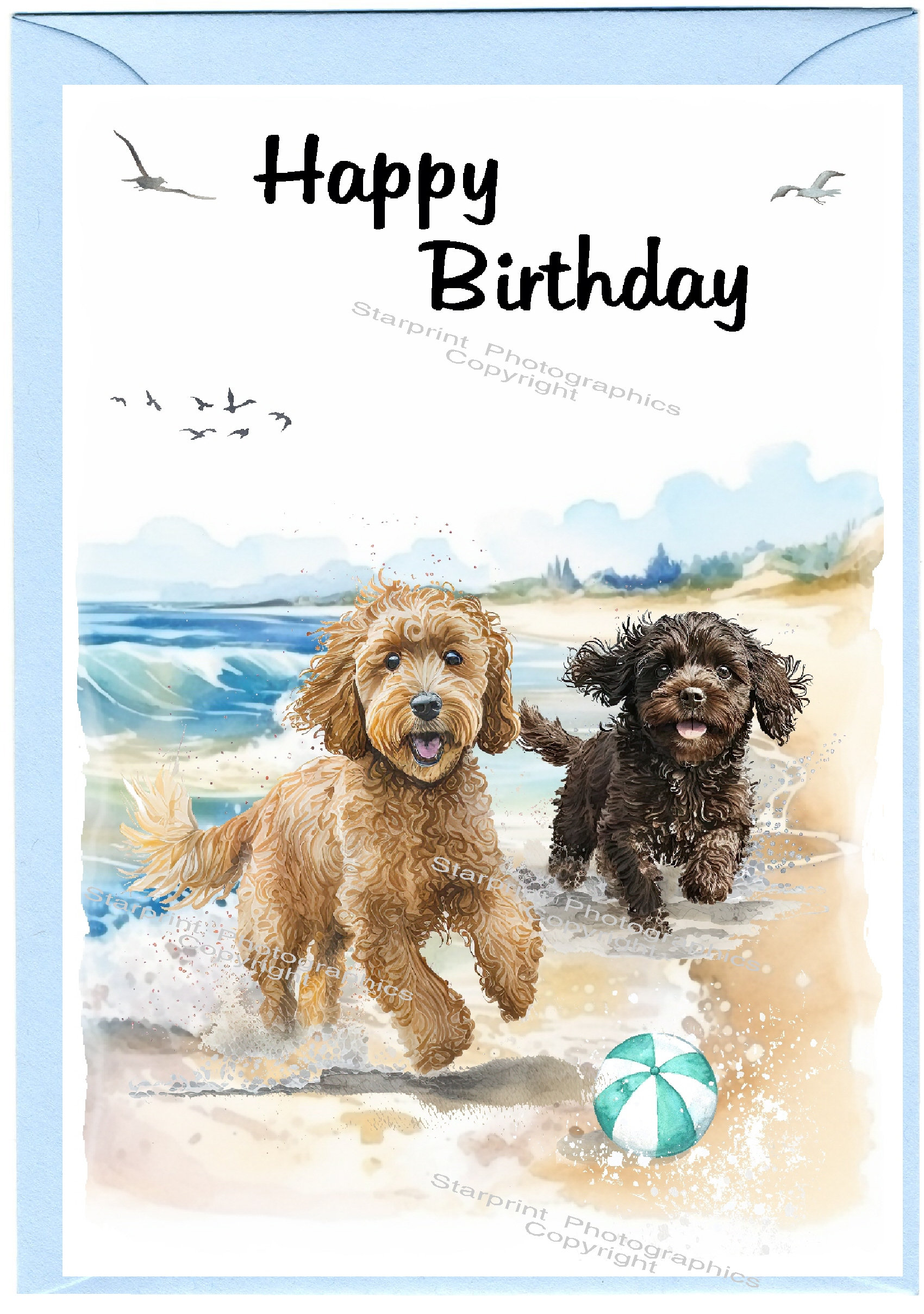 Doodle / Cavapoo / Goldendoodle Dog "happy Birthday" Card (6" X 4 ...
