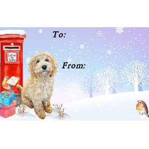 Etiquetas de regalo de Navidad Golden Doodle / Labradoodle / Cockapoo / Doodle Dog, autoadhesivas, 2 hojas de 21 etiquetas, 42 etiquetas en total