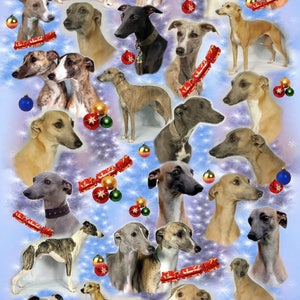 Carta da regalo natalizia a forma di cane Whippet.