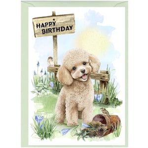 Poodle Dog &quot;Happy Birthday&quot; Card (6&quot;x 4&quot;) with Envelope. Blank inside for your own message. Perfect for any dog lover