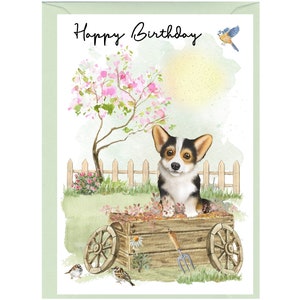 Carte « Joyeux anniversaire » chien corgi (6 x 4 po.) avec enveloppe. Blanc à l'intérieur pour votre propre message. Parfait pour tous les amoureux des chiens
