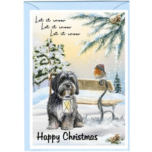 Carte de Noël pour chien terrier du Tibet (6 x 4 po.) vierge à l'intérieur - avec enveloppe. Article parfait pour tous les amoureux des chiens