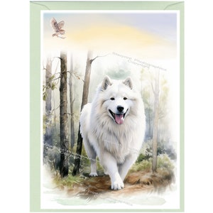 Gepersonaliseerde Samojeed-hondenwenskaart (6 x 4 inch) met envelop.  Kaart kan indien gewenst blanco worden gelaten