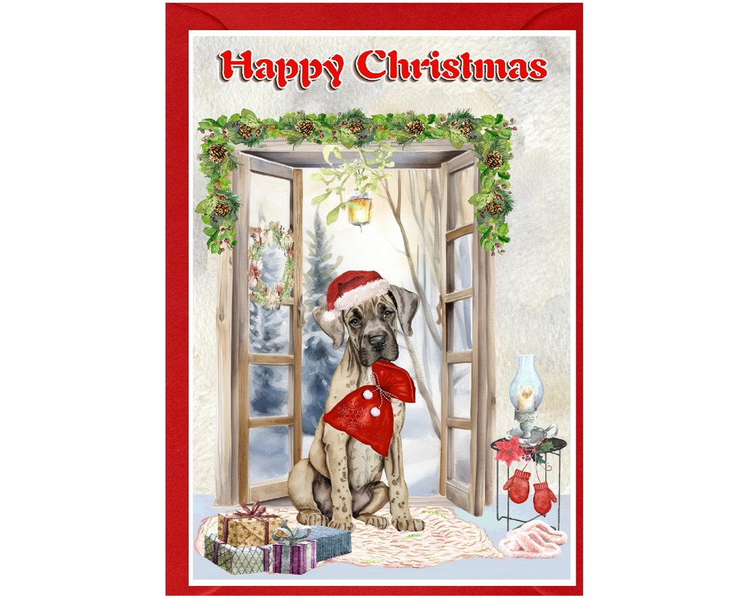 Great Dane Dog Christmas Card (6" X 4") Blank Inside - With Envelope ...