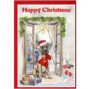 Deutsche Dogge Weihnachtskarte 15 x 10 cm Leere Innenseite - mit Umschlag.  Perfekter Artikel für jeden Hundeliebhaber