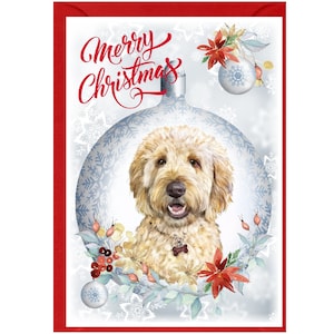 Tarjeta navideña de perro Golden Doodle/Labradoodle (15 x 10 cm). Interior en blanco, con sobre. Presenta al Labradoodle/Golden Doodle.