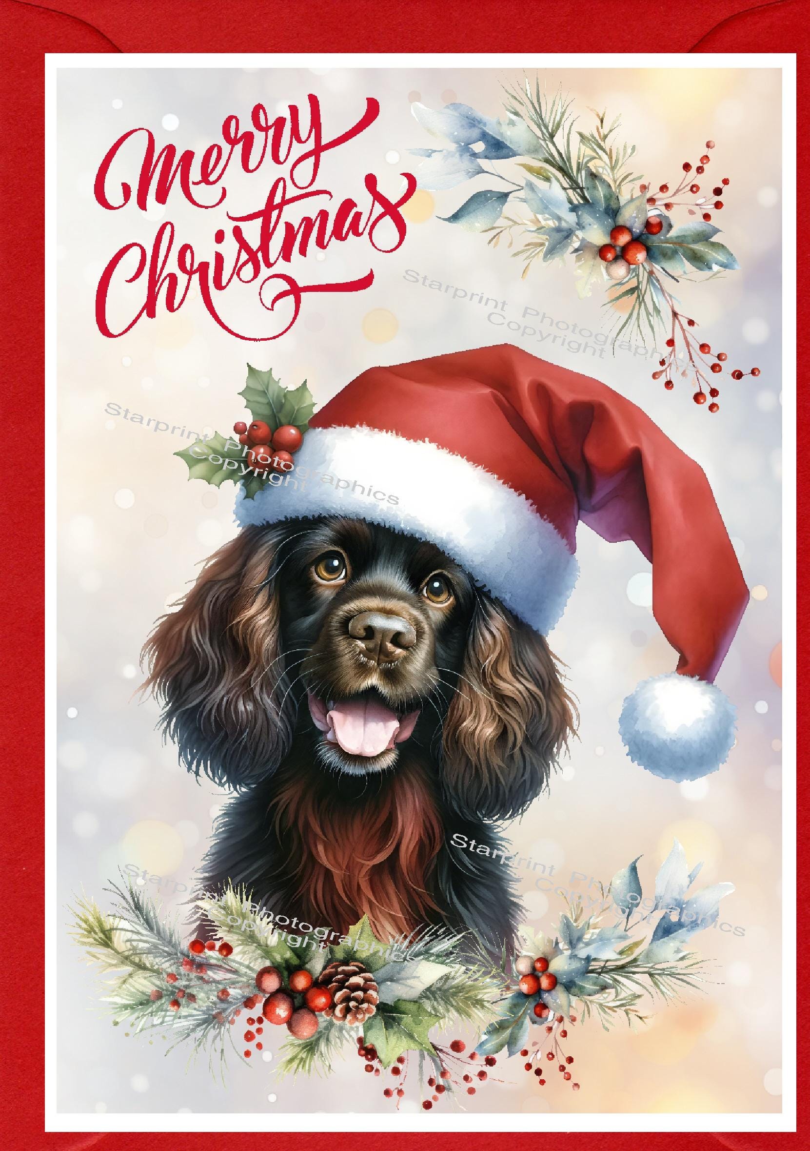 Cocker Spaniel Working Brown Dog Christmas Card (6" X 4") Blank Inside ...