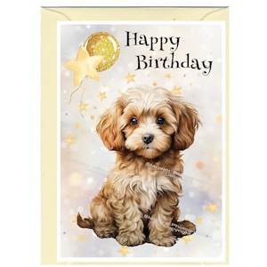 Cavapoo / Doodle Dog "Happy Birthday" Card (6" x 4") with Envelope - Blank inside for your own message. Perfect for any dog lover