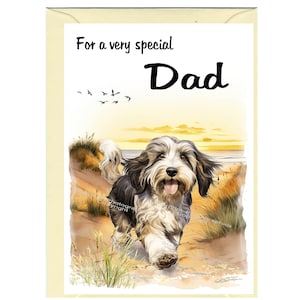 Biglietto di auguri vuoto/biglietto per PAPÀ con cane Tibetan Terrier (15,2 x 10,2 cm) e busta, ideale per la festa del papà, compleanno, ecc.