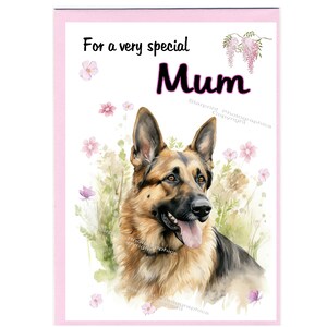 Biglietto d'auguri vuoto/biglietto per la MAMMA con cane pastore tedesco (6" x 4") con busta - Ideale per la festa della mamma, compleanno, ecc.