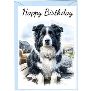 "Geburtstagskarte ""Happy Birthday"" Border Collie (15,54cm x 10cm) mit Umschlag." Leer innen für Ihre eigene Nachricht. Perfekt für jeden Hundefreund