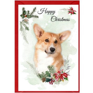 Carte de Noël Welsh Pembroke Corgi Dog (6 x 4 po.) vierge à l'intérieur - avec enveloppe.  Article parfait pour tous les amoureux des chiens