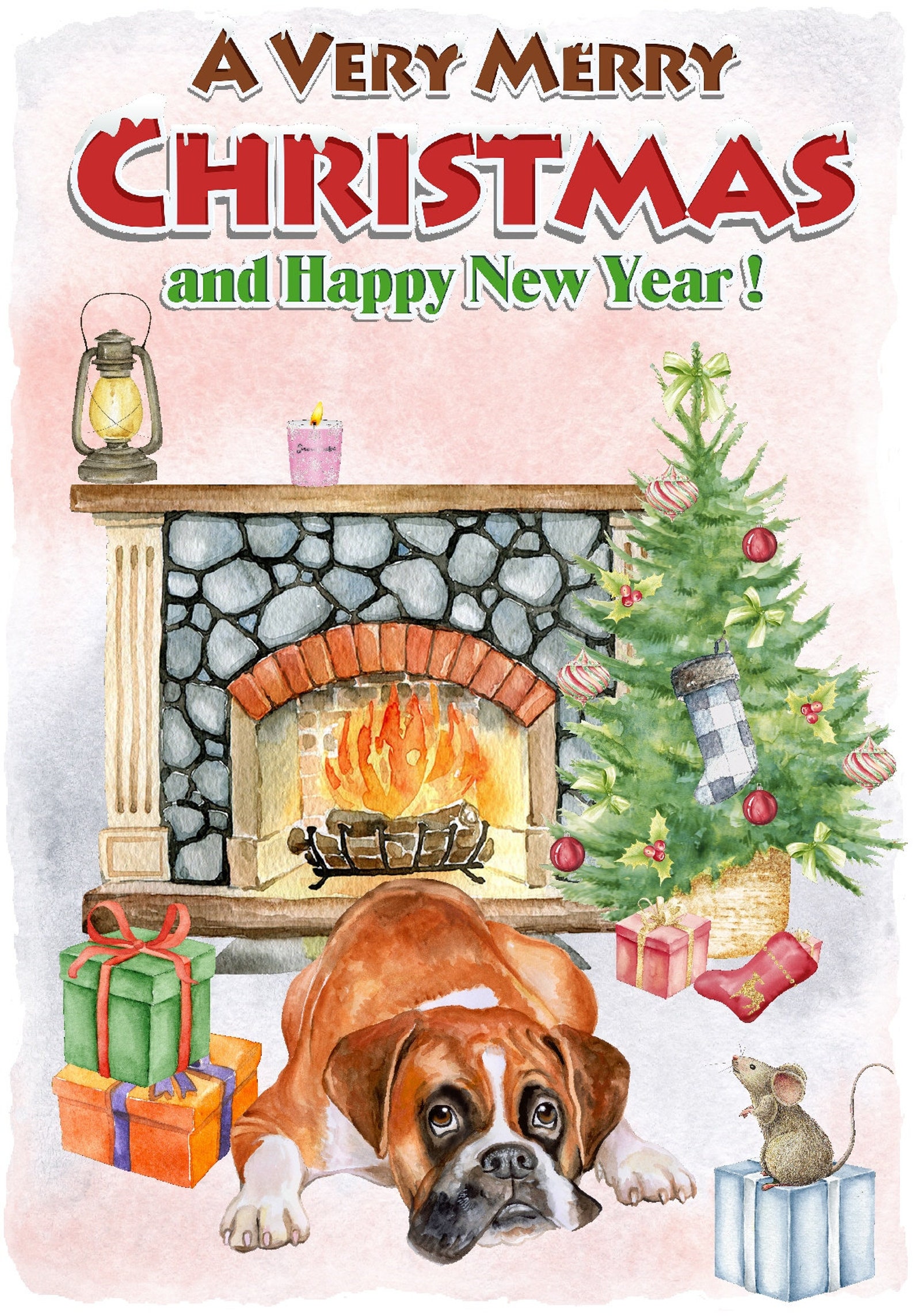 Boxer Dog Christmas Card (6" X 4") Blank Inside - With Envelope ...