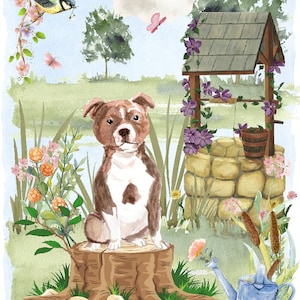Staffordshire Bullterrier Hund Blankokarte / Notelet (6 "x 4") mit Umschlag - Wishing Well Design. Perfekter Artikel für jeden Hundeliebhaber