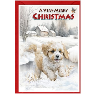 Cavachon / Doodle, Cockapoo-Hund Weihnachtskarte 15 x 10 cm, innen leer - mit Umschlag.  Perfekter Artikel für jeden Hundeliebhaber