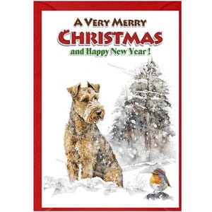 Tarjeta de Navidad para perros Lakeland Terrier (6" x 4") Interior en blanco - con sobre. Artículo perfecto para cualquier amante de los perros.