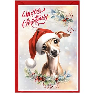 Carte de Noël chien lévrier italien (6 x 4 po.) vierge à l'intérieur - avec enveloppe.  Article parfait pour tous les amoureux des chiens