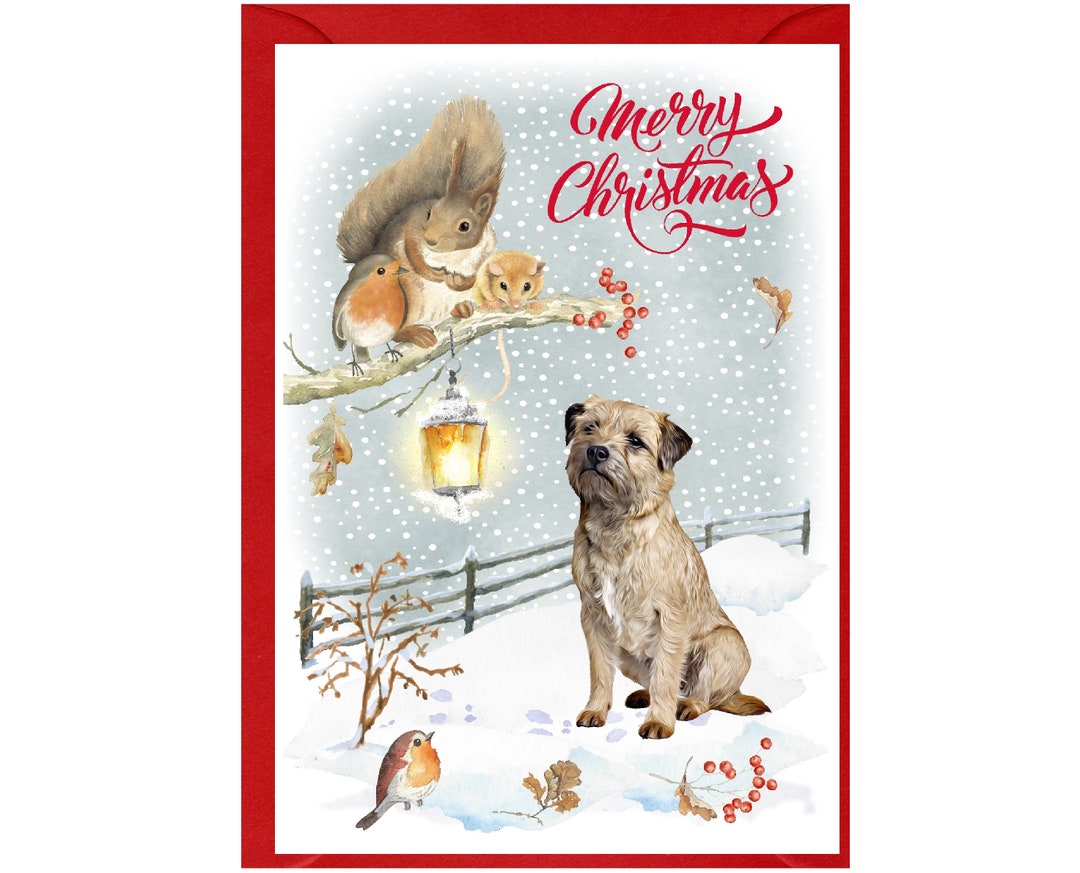 Border Terrier Dog Christmas Card (6" X 4") Blank Inside - With ...