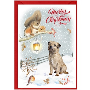 Kerstkaart Border Terriër (6 x 4 inch) met blanco binnenkant - met envelop.  Perfect item voor elke hondenliefhebber