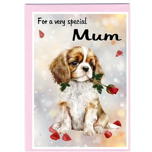 Carte vierge/notelet chien Cavalier King Charles Spaniel pour maman (6 x 4 po.) avec enveloppe - Idéal pour la fête des mères, un anniversaire, etc.
