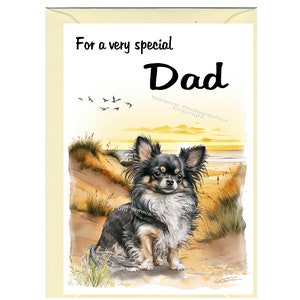 Chihuahua Longcoat Hund Blanko Karte / Notelet für DAD (6 "x 4") mit Umschlag - Ideal für Vatertag, Geburtstag, etc.