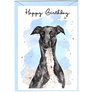 Carte « Joyeux anniversaire » Chien lévrier (6 x 4 po.) avec enveloppe - Vierge à l'intérieur pour votre propre message. Parfait pour tous les amoureux des chiens.