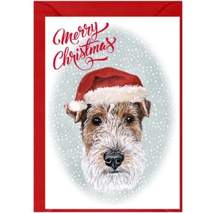 Carte de Noël métallique pour chien Fox Terrier (6 x 4 po.) vierge à l'intérieur - avec enveloppe.  Article parfait pour tous les amoureux des chiens