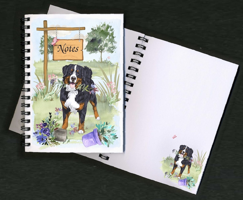 Bernese Mountain Dog Notebook / Notepad Landscape Gardener Design with picture on each page Great Gift for any Dog Lover image 1