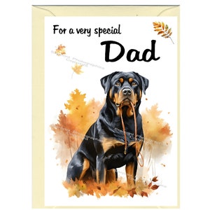 Biglietto d'auguri/biglietto vuoto per PAPÀ a tema Rottweiler (15,2 x 10,2 cm) con busta - Ideale per la festa del papà, compleanno, ecc.