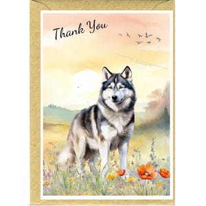 Carte de remerciement chien husky sibérien (6 x 4 po.) avec enveloppe - vierge à l'intérieur pour votre propre message.