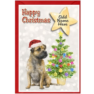 Tarjeta navideña personalizada con diseño de perro Border Terrier (15 x 10 cm). Interior en blanco y con sobre. Artículo perfecto para cualquier amante de los perros.