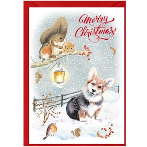 Welsh Pembroke Corgis Hunde Weihnachtskarte 15 x 10 cm Leere Innenseite - mit Umschlag. Perfekter Artikel für jeden Hundeliebhaber