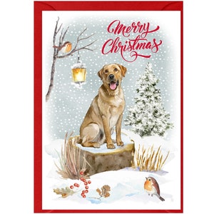 Cartão de Natal para Cachorro Labrador Retriever (Amarelo/Dourado) (6" x 4") Em branco por dentro - com Envelope. Item perfeito para qualquer amante de cachorro