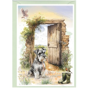 Gepersonaliseerde Dwergschnauzer-wenskaart /Notelet (6" x 4") met envelop.  Kaart kan indien gewenst blanco worden gelaten