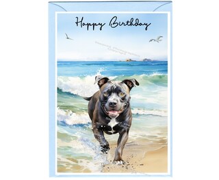 Biglietto Di Compleanno Staffordshire Bull Terrier – 145x145 Mm – Fatto A Mano In UK Con Busta