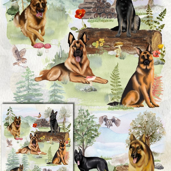 German Shepherd Dog, Alsatian, Gift Wrapping Paper with matching Gift Card