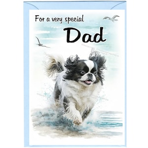 Tarjeta en blanco / nota con diseño de perro Chin japonés para PAPÁ (6" x 4") con sobre: ideal para el Día del Padre, cumpleaños, etc.