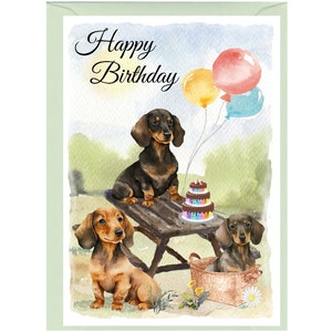 "Dackel Glatthaar ""Happy Birthday"" Karte (15,5 x 10 cm) mit Umschlag - innen leer für Ihre eigene Nachricht." Perfekt für jeden Hundefreund.