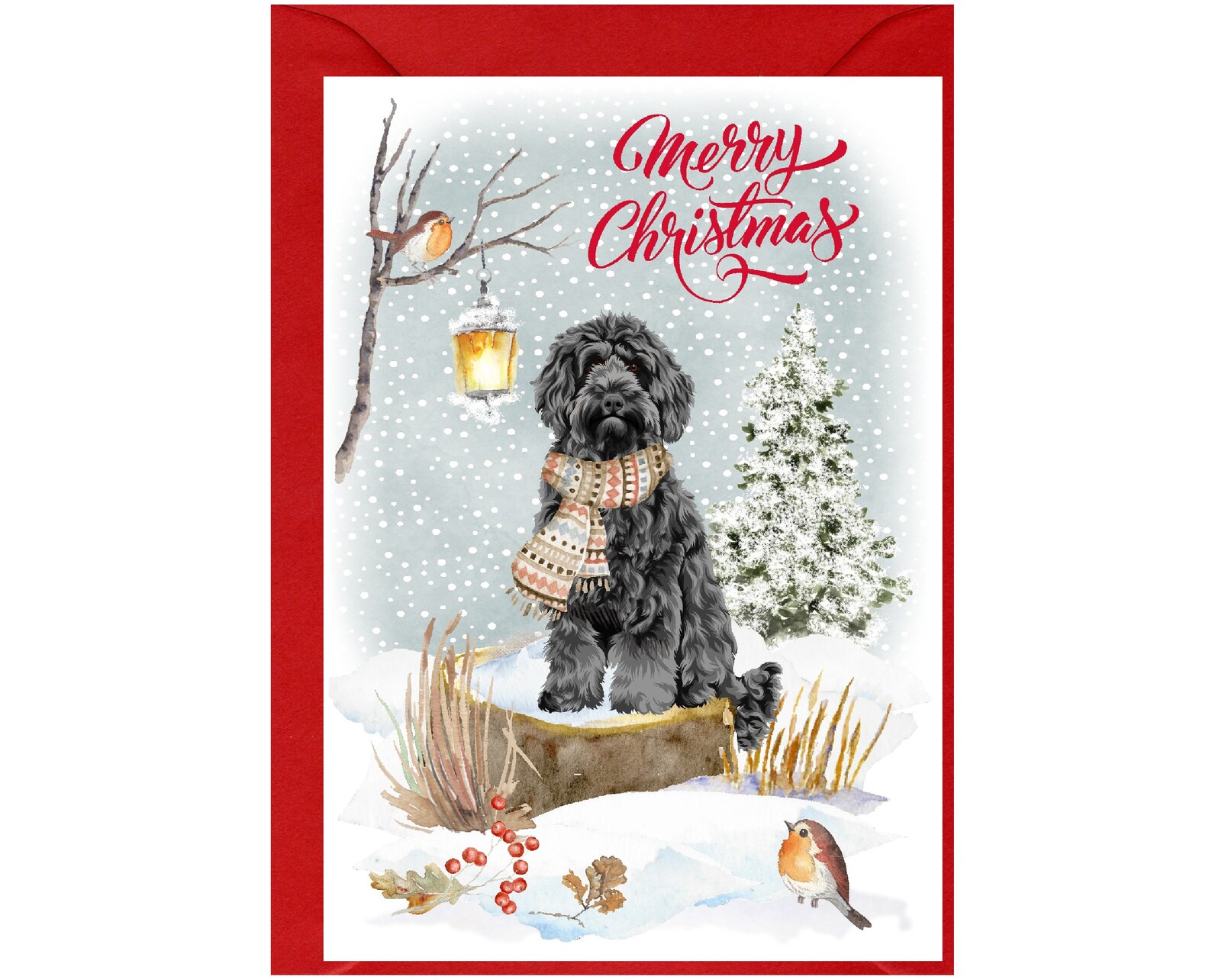 Labradoodle / Doodle Dog Christmas Card (6" X 4") Blank Inside - With ...