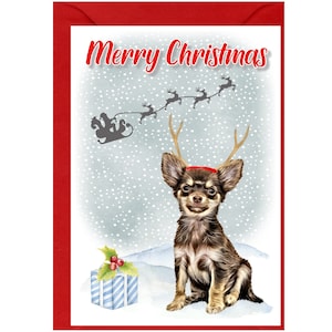 Tarjeta de Navidad para perros Chihuahua (6" x 4") Interior en blanco - con sobre. Artículo perfecto para cualquier amante de los perros.