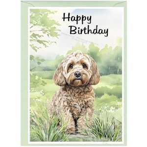 Cockapoo / Doodle Dog "Happy Birthday" Card (6" x 4") with Envelope - Blank inside for your own message. Perfect for any dog lover