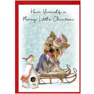 Yorkshire Terrier / Yorkie Weihnachtskarte, 15 x 10 cm, innen leer - mit Umschlag.  Perfekter Artikel für jeden Hundeliebhaber