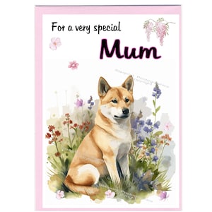 Tarjeta / nota en blanco con diseño de perro Shiba Inu para MAMÁ (6" x 4") con sobre: ideal para el Día de la Madre, cumpleaños, etc.