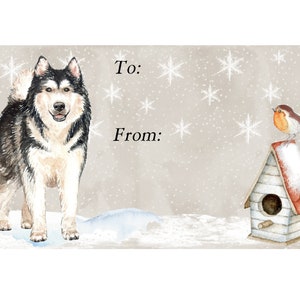 Alaskan Malamute Dog Christmas Gift Labels, Peel Off Self adhesive, 2 Sheets of 21 Labels, 42 Labels in total