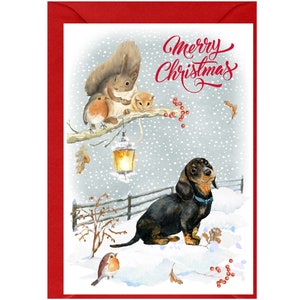Dackel Weihnachtskarte, Kurzhaar Hund, mit Umschlag. Perfekter Artikel für jeden Hundeliebhaber