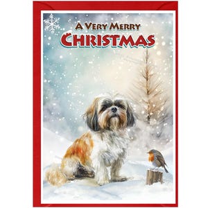 Carte de Noël Shih Tzu Dog (6 x 4 po.) vierge à l'intérieur - avec enveloppe.  Article parfait pour tous les amoureux des chiens