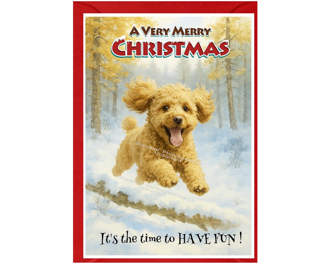 Cockapoo / Doodle Dog Christmas Card (6" X 4") Blank Inside - With ...