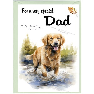 Blanco Golden Retriever Dog-kaart/notitie voor vader (6 x 4 inch) met envelop - ideaal voor Vaderdag, verjaardag, enz.